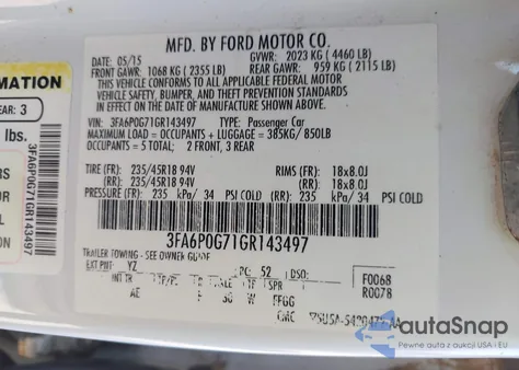 2016 Ford Fusion S из США, поврежденный, VIN 3FA6P0G71GR143497